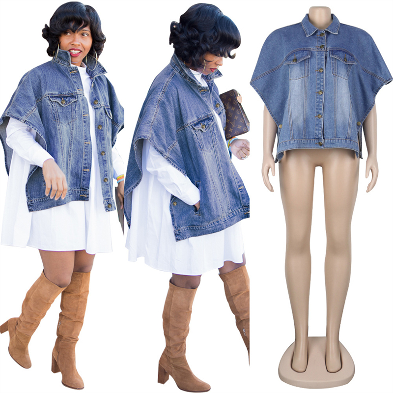 Title 3, Denim Side Pocket Irregular Loose Coat Top