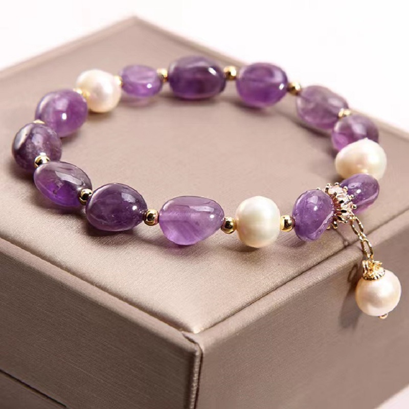 Fashion Natural Freshwater Purple Pearls Crystal Bracelet