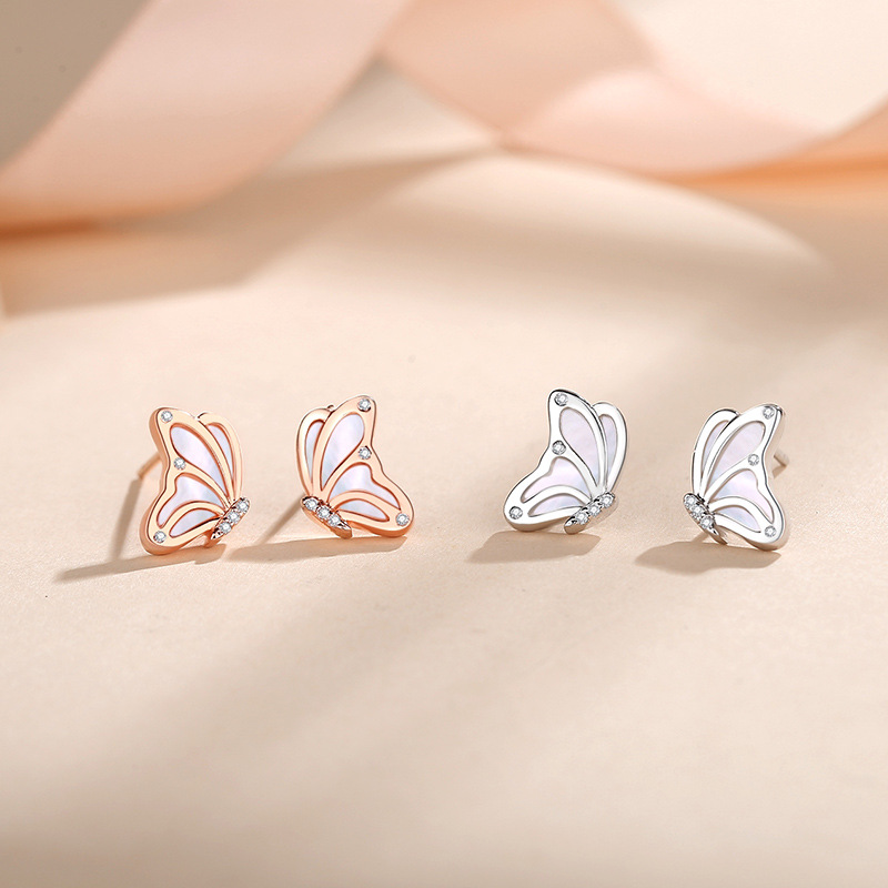Butterfly Studs Tendy Mori Girl Niche High Sense White Shell