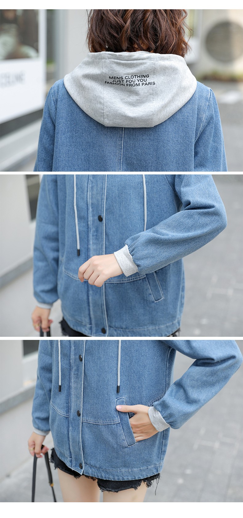 Title 7, Real Shot Denim Coat Short All-match Hooded Jac...