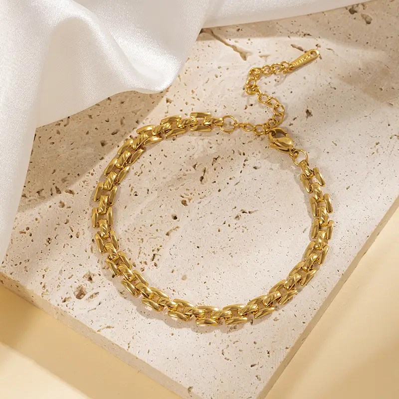 INS Sweet Cool Cold Style 18K Gold Plating Simple Design Titanium Steel Necklace Bracelet