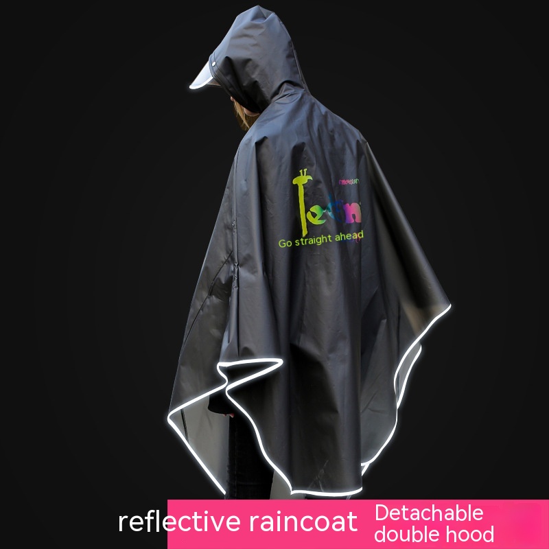Fabric Double Brim Thickened Night Reflective Covered Bicycle Raincoat - Image 5