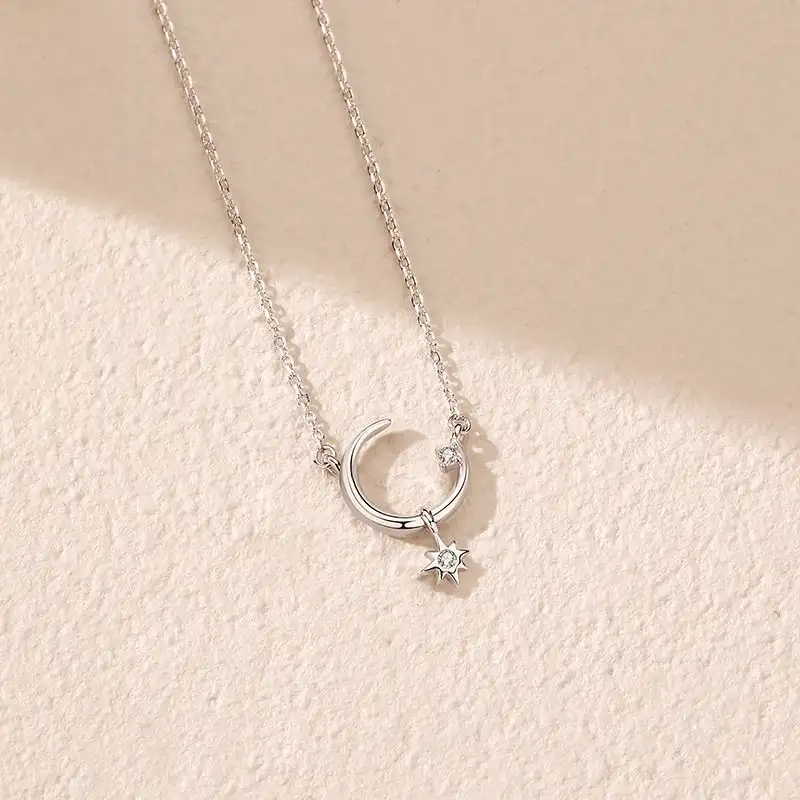 Star Moon Necklace Women's Sterling Silver Ornament