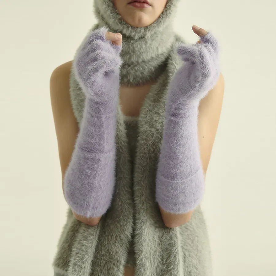 Candy Color Lengthened Mink-like Fingerless Gloves for Women