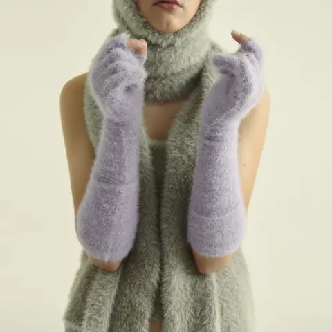 Candy Color Lengthened Mink-like Fingerless Gloves for Women