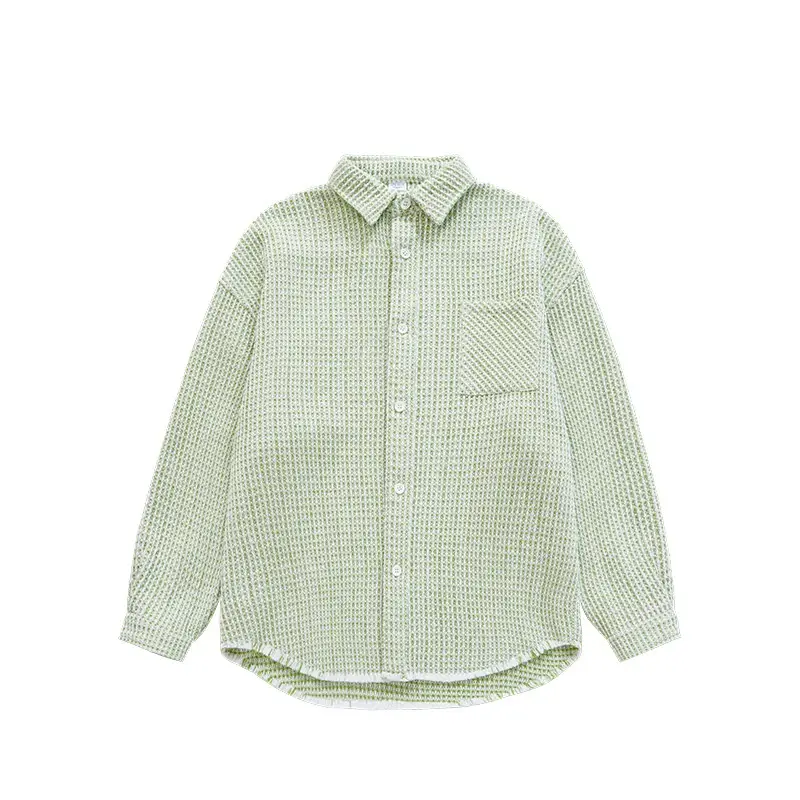 Plaid Shirt Coat Autumn And Winter High Street Loose Raw Hem