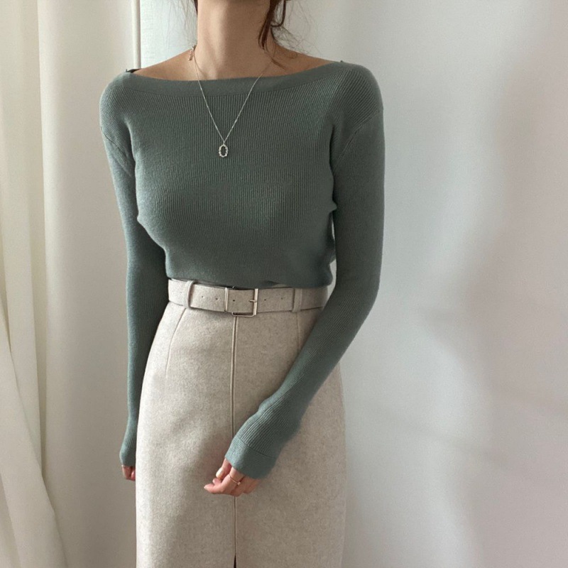 Diagonal Collar Irregular Long Sleeve Knitwear Sweater For Women