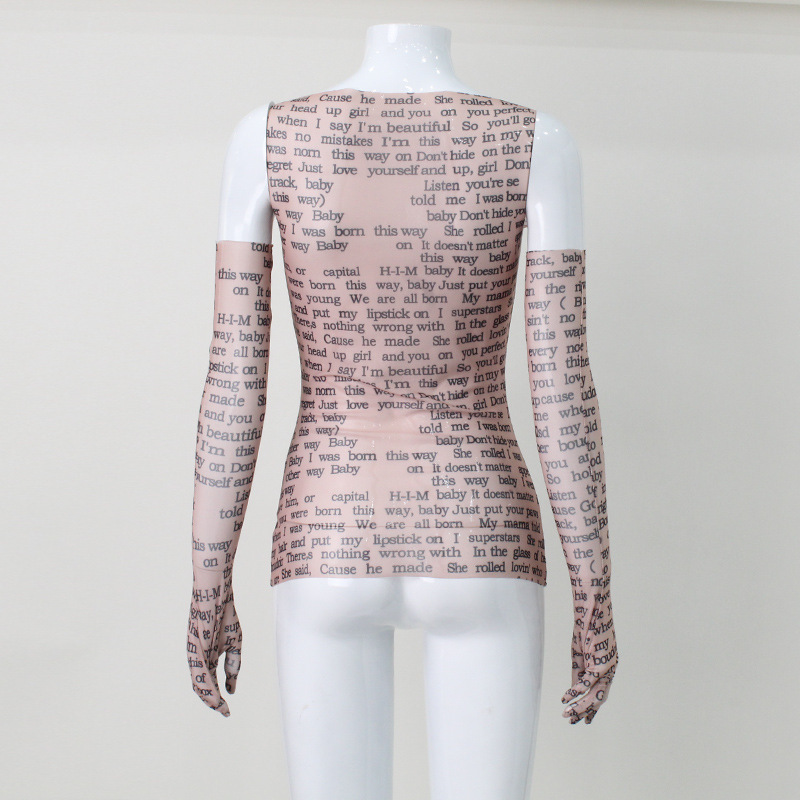 Women's Clothing Letter Vest With Gloves Mesh See-through Cool Hot T-shirt