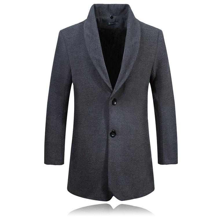 Men's Woolen Solid Color Plus Velvet Large Fur Collar Warm Windbreaker