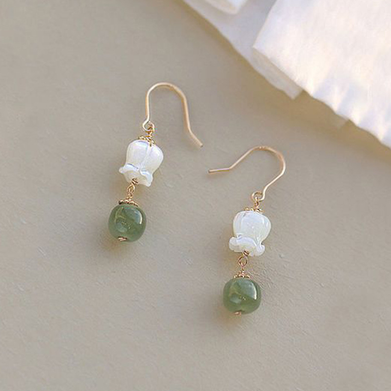 Lily Ear Hook Hetian Jade Flower Earrings