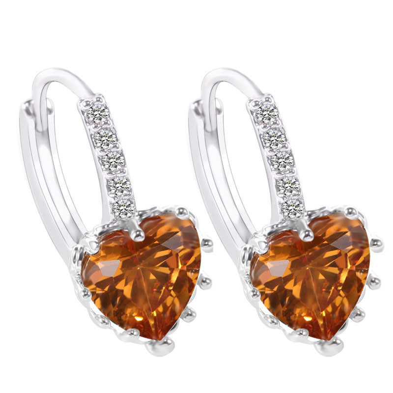 Title 4, AAA Zircon Earrings Peach Heart Style Multicolor