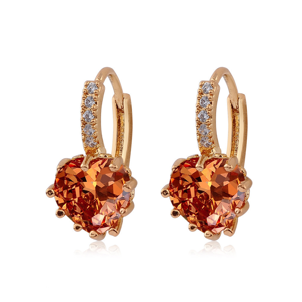 Title 8, AAA Zircon Earrings Peach Heart Style Multicolor