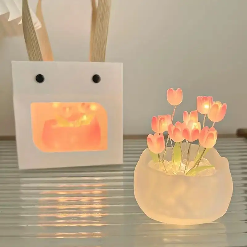 Tulip Artificial Flower Small Night Lamp Creative Home Desktop Bedroom Ambience Light Decoration
