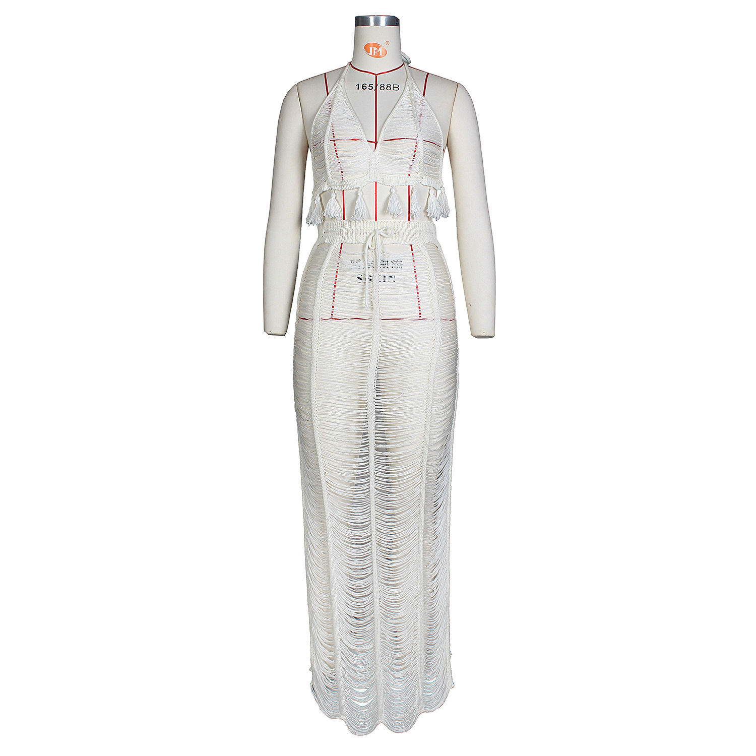 Title 7, See-through Tassel Knitted Beach Skirt Suit