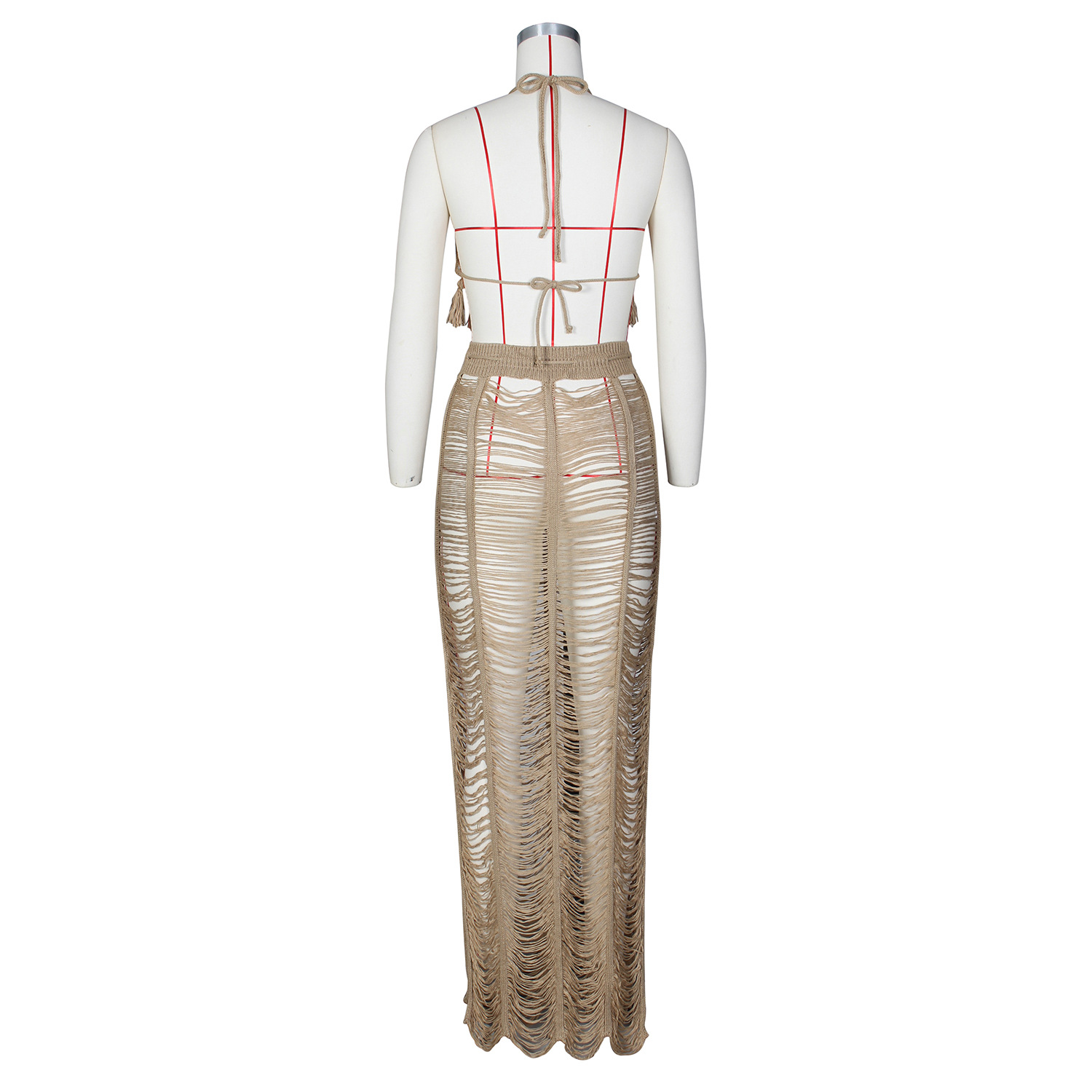 Title 10, See-through Tassel Knitted Beach Skirt Suit