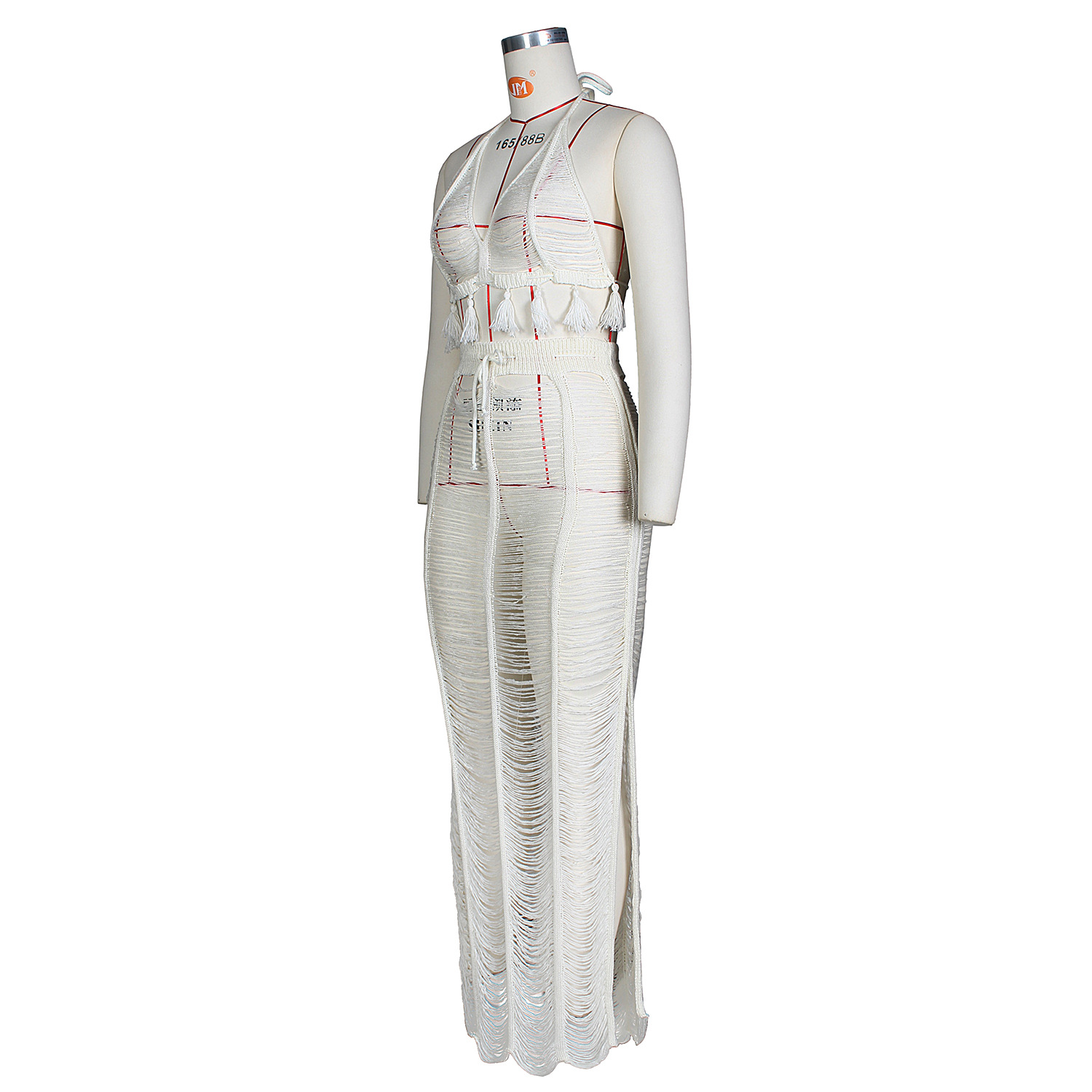 Title 11, See-through Tassel Knitted Beach Skirt Suit