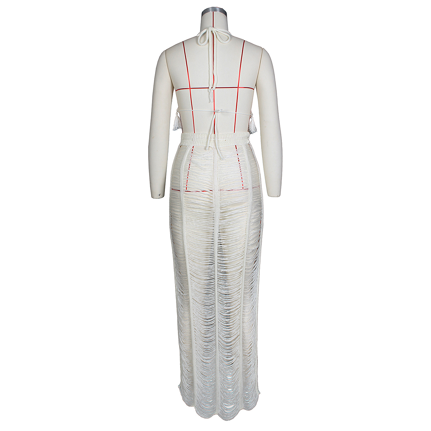 Title 15, See-through Tassel Knitted Beach Skirt Suit