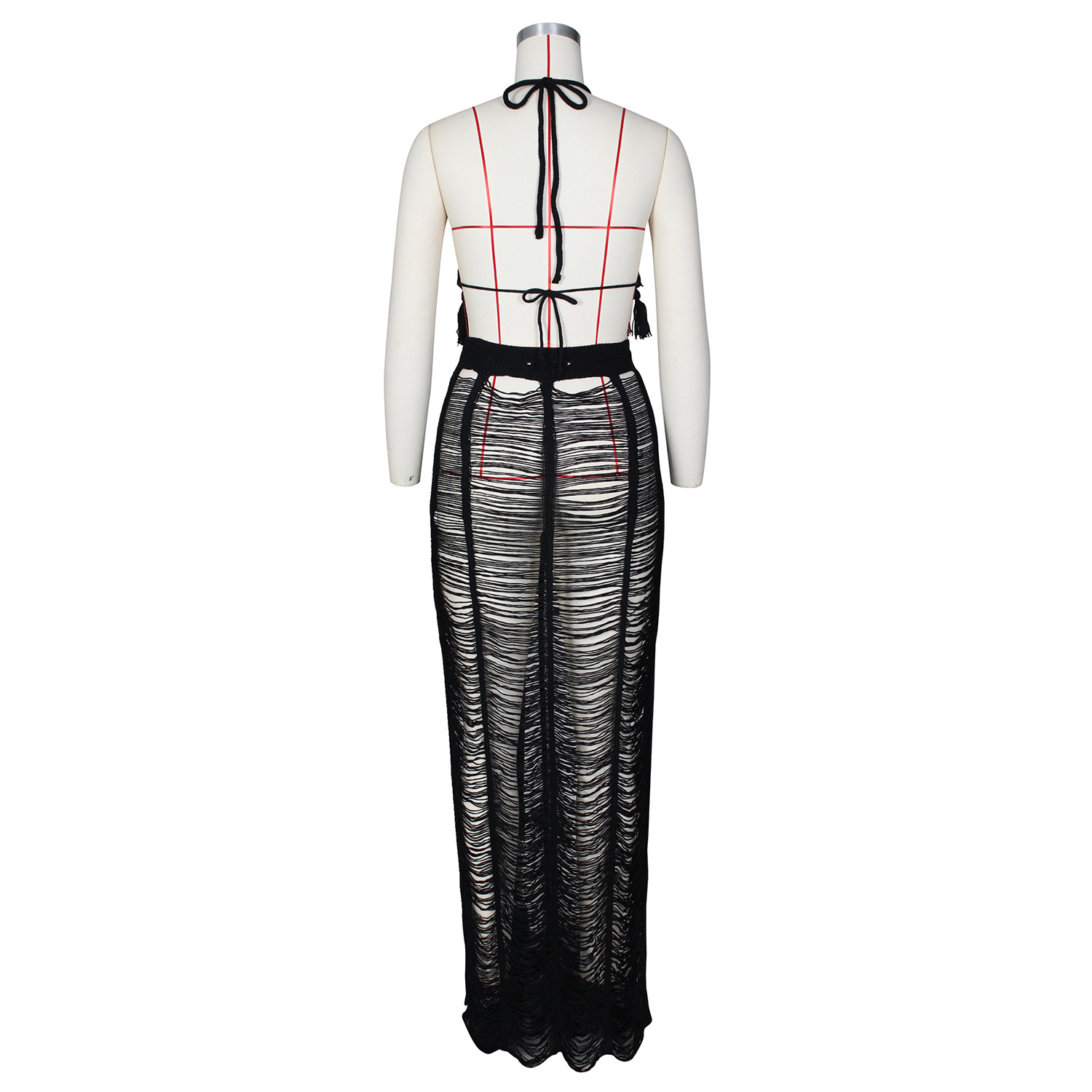 Title 16, See-through Tassel Knitted Beach Skirt Suit