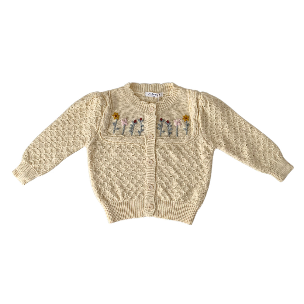 Girls' Embroidered Cardigan Sweater Embroidered Twisted String Coat