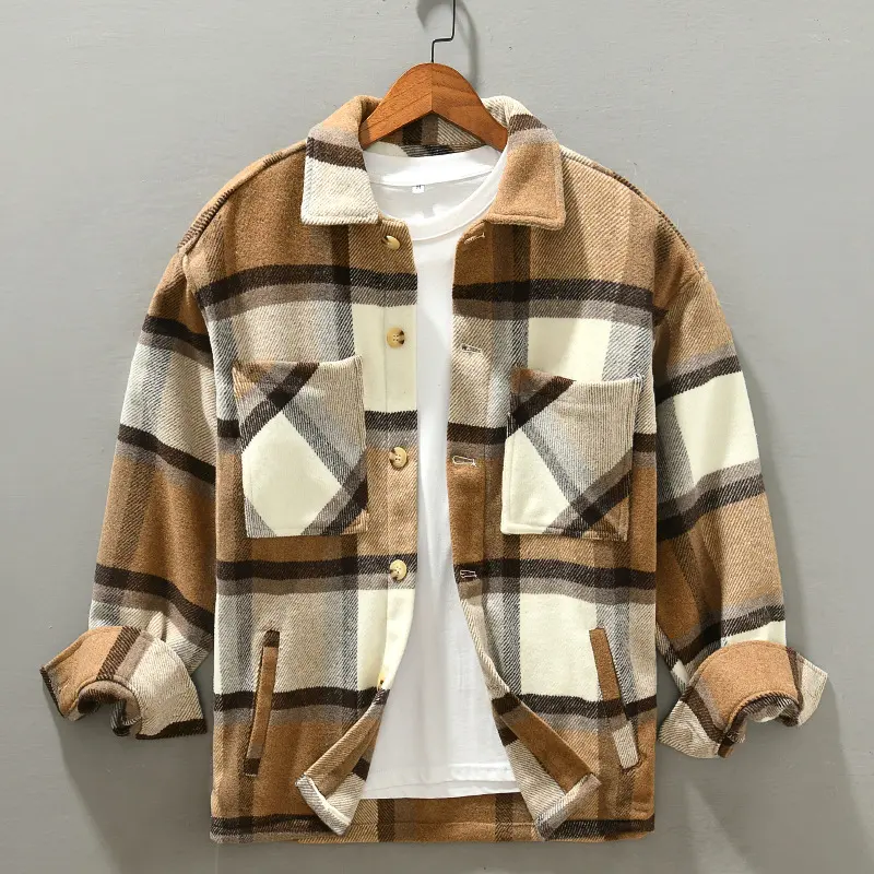 Plaid Plus Size Lapels Loose Top Youth Fashion Coat