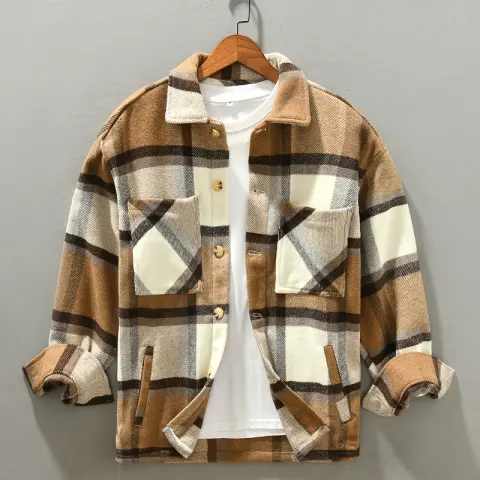Plaid Plus Size Lapels Loose Top Youth Fashion Coat