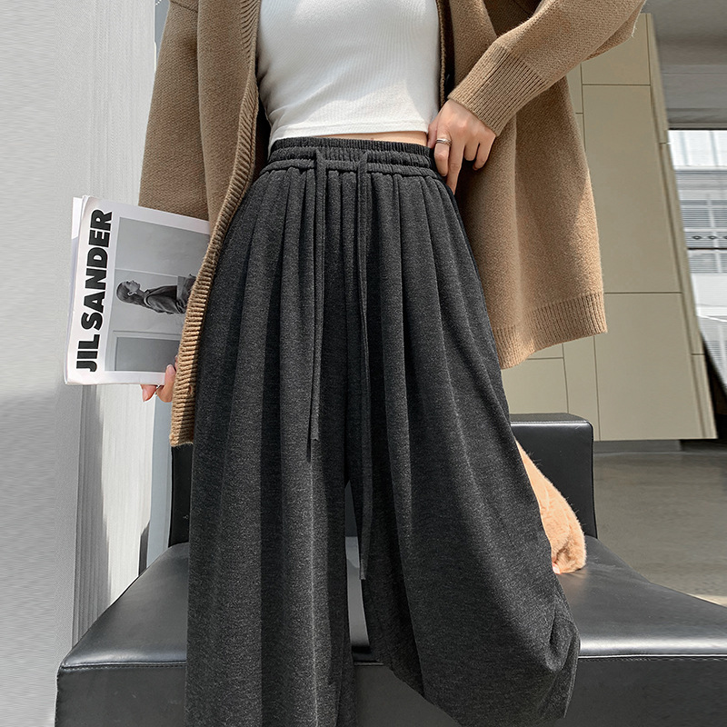 Autumn High Waist Loose Drooping Casual Leisure Style Knitted Mop Pants