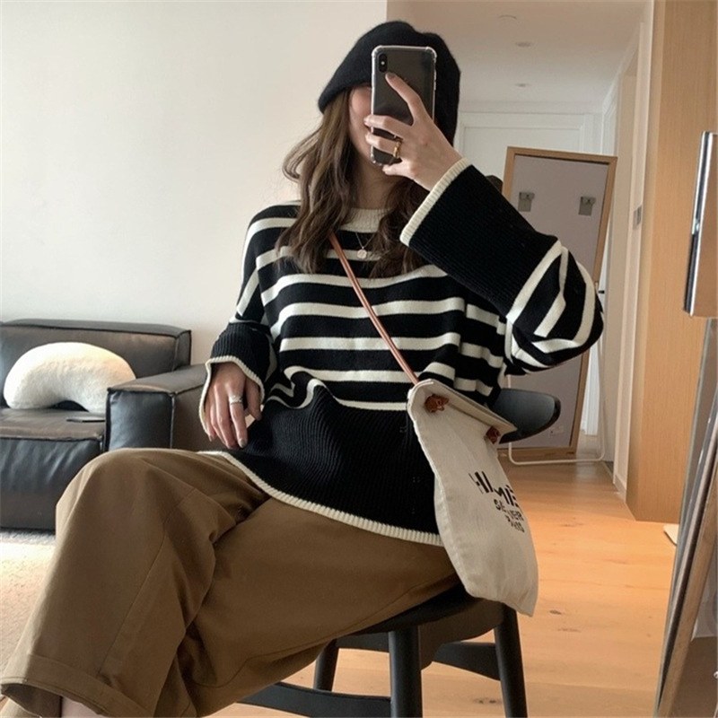 Title 2, Womens Round Neck Striped Sweater Top, perfect...