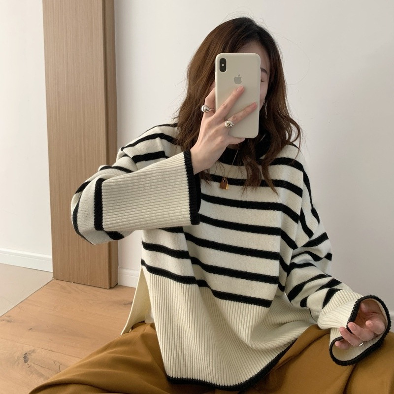 Title 7, Womens Round Neck Striped Sweater Top, perfect...