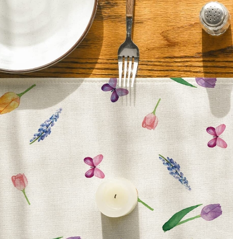 Title 4, Linen Table Runner Pastoral Flowers Dining Deco...