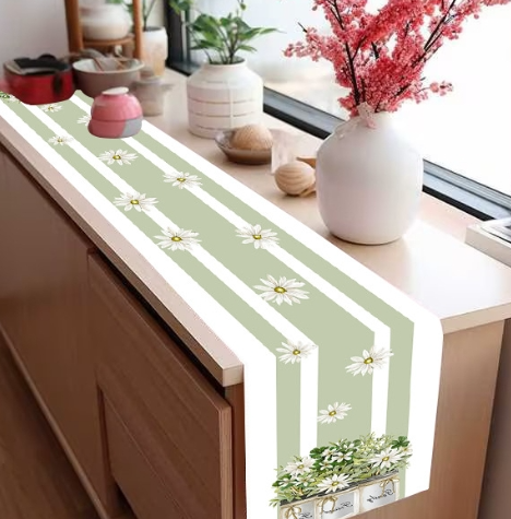 Title 6, Linen Table Runner Pastoral Flowers Dining Deco...