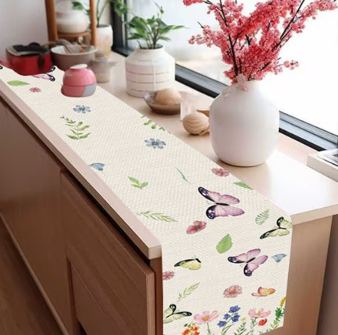 Title 7, Linen Table Runner Pastoral Flowers Dining Deco...