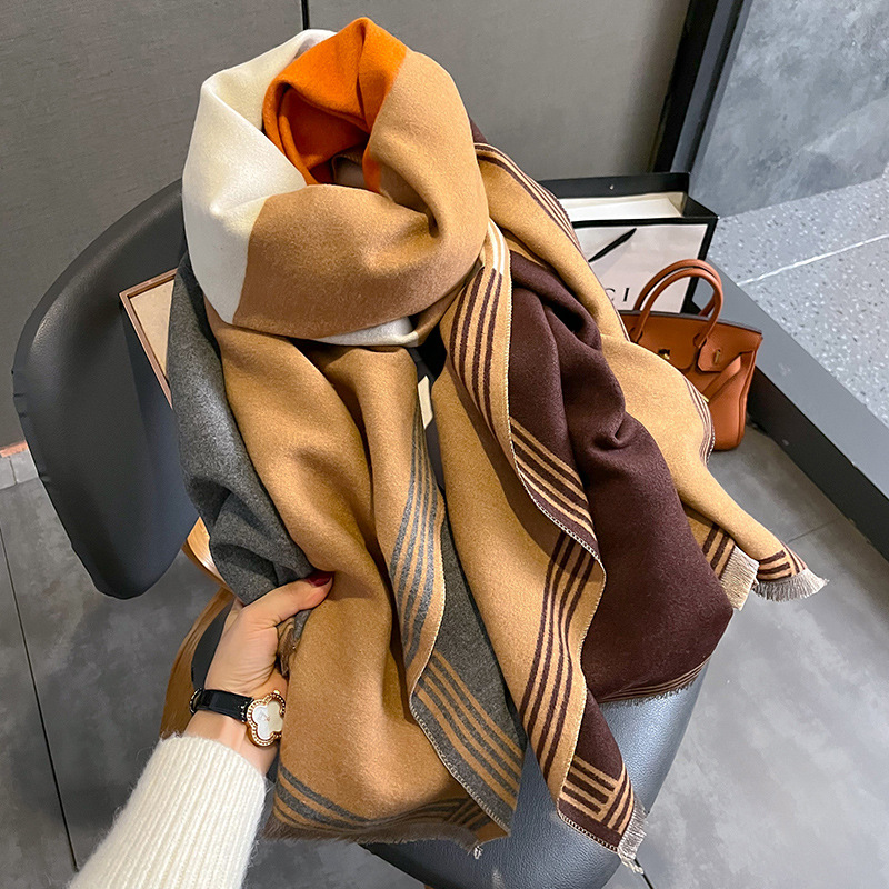Color Matching Fashion Cashmere Thickened Scarf For Women Winter
