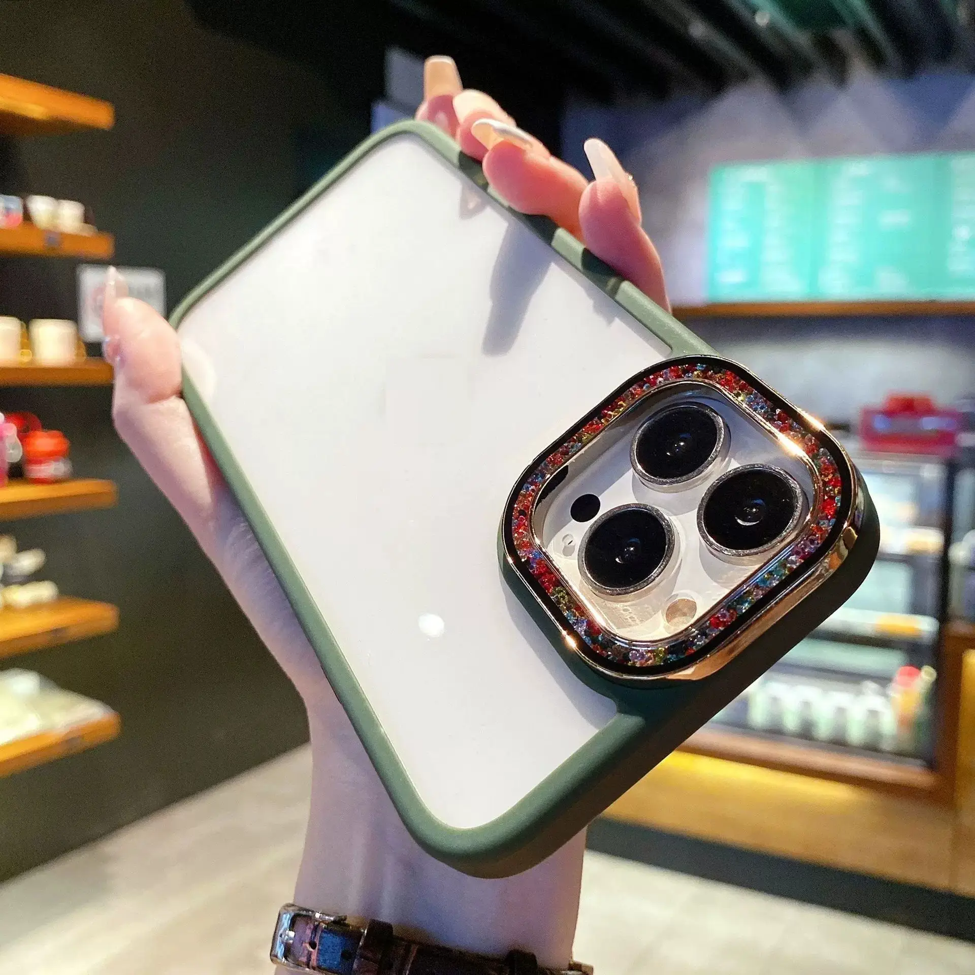 Colorful Glass Bead Large Hole Phone Case Colorful Crystals Lens Circle High Transparent Protective Cover