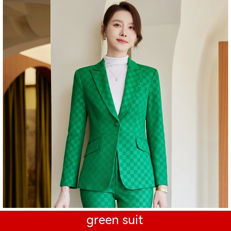 Title 2, Green Plaid Suit Slim Temperament Socialite Ele...