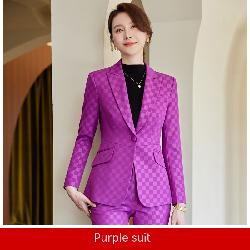 Title 5, Green Plaid Suit Slim Temperament Socialite Ele...