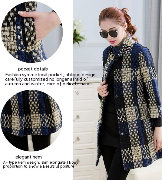 Woolen New Slim-fit Mid-length 34 Sleeve Stand Collar Thick Flower Woolen Coat