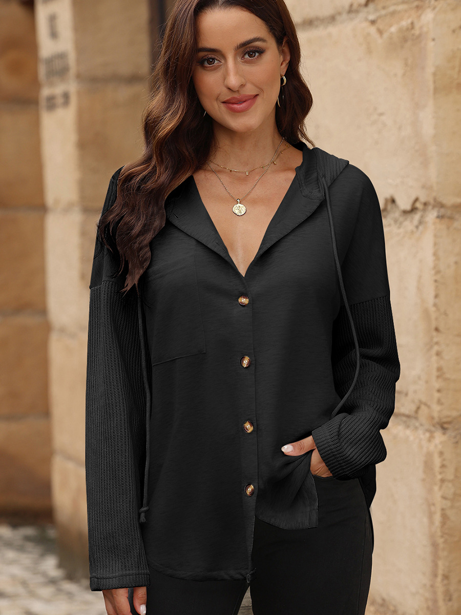 All-matching Contrast Color Hooded Sweatshirt Women
