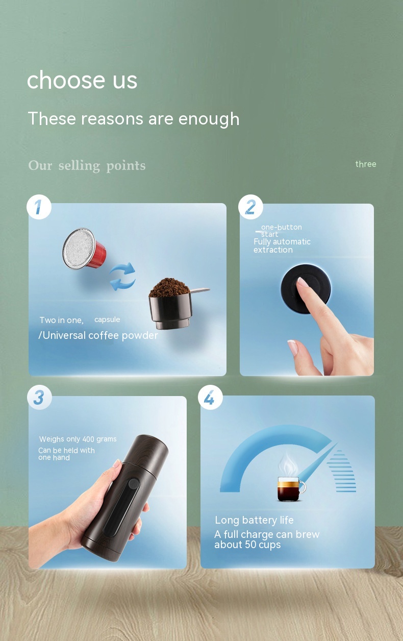 Coffee Machine Travel Portable Outdoor Small Concentrated Mini Capsule Ground Coffee Dual-use — foto 7