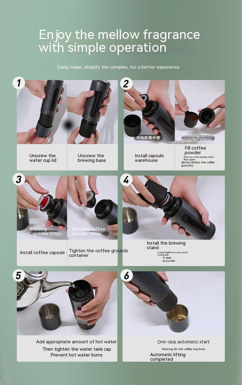 Coffee Machine Travel Portable Outdoor Small Concentrated Mini Capsule Ground Coffee Dual-use — foto 6