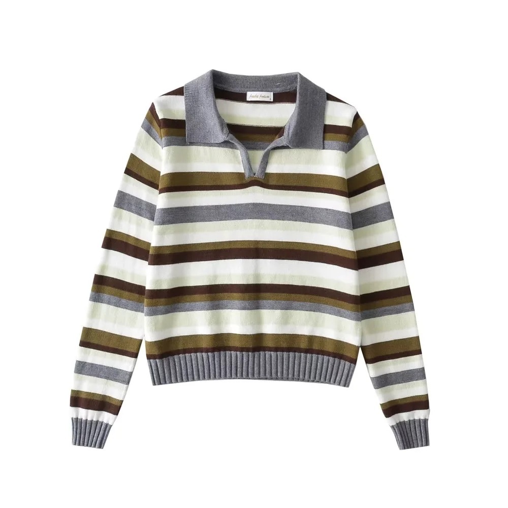 Fashion Striped Short Style Bottoming Shirt Sweater