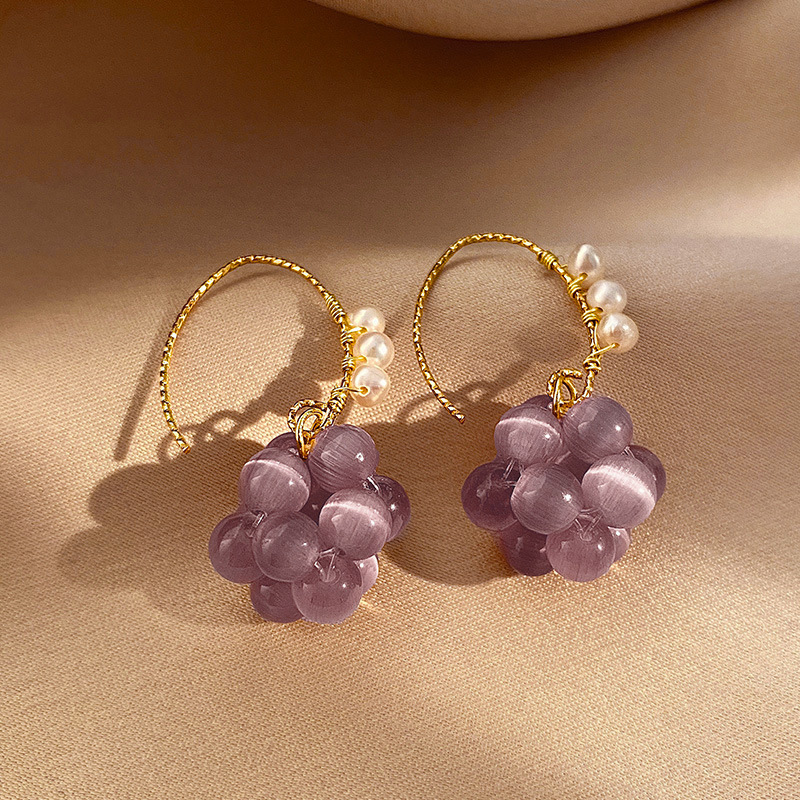 Title 1, Purple Sweet Grape Ball Ear Hook Fashion Design...