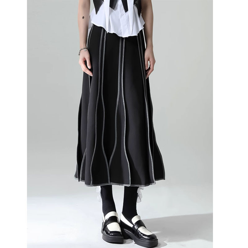 Suit Mesh Umbrella Skirt High Waist Over Knee Mid-length