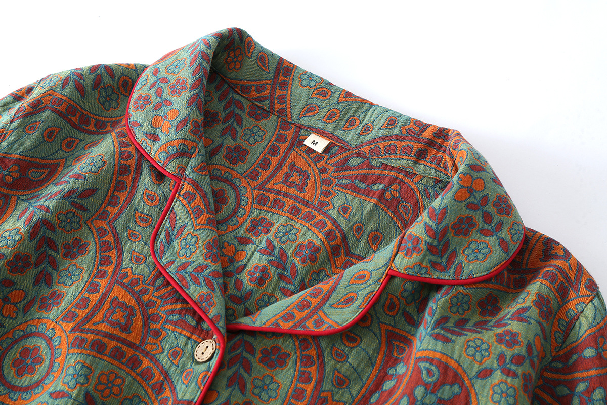 Women's Printed Thin Cotton Double-layer Gauze Long-sleeved Pajamas