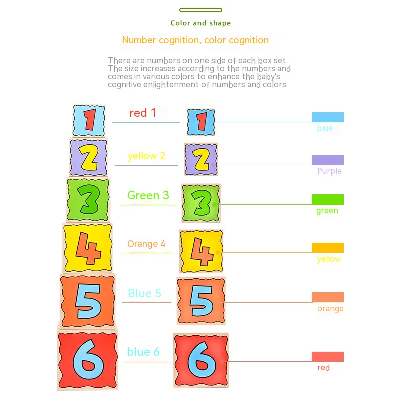 Title 4, Ahşap Altı Katlı Renkli Kutu Jenga Oyuncakları