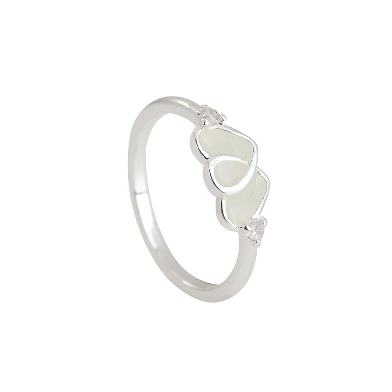 Dark Blue Luminous Double Heart-shaped Zircon Ring