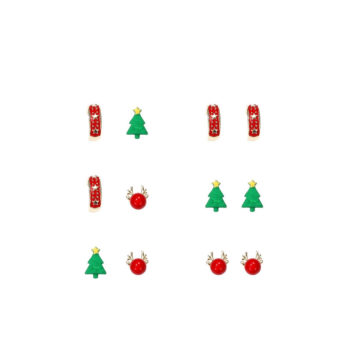 Fashion Christmas Tree Elk Asymmetric Earrings