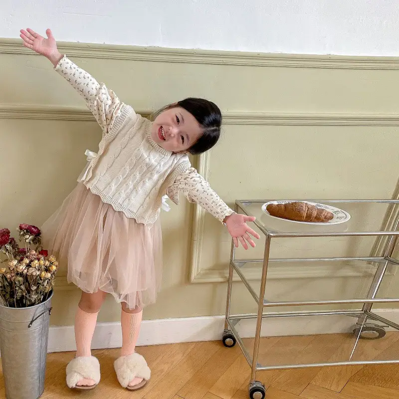 Autumn And Winter New Korean Style Girls' Ribbon Knitted Vest