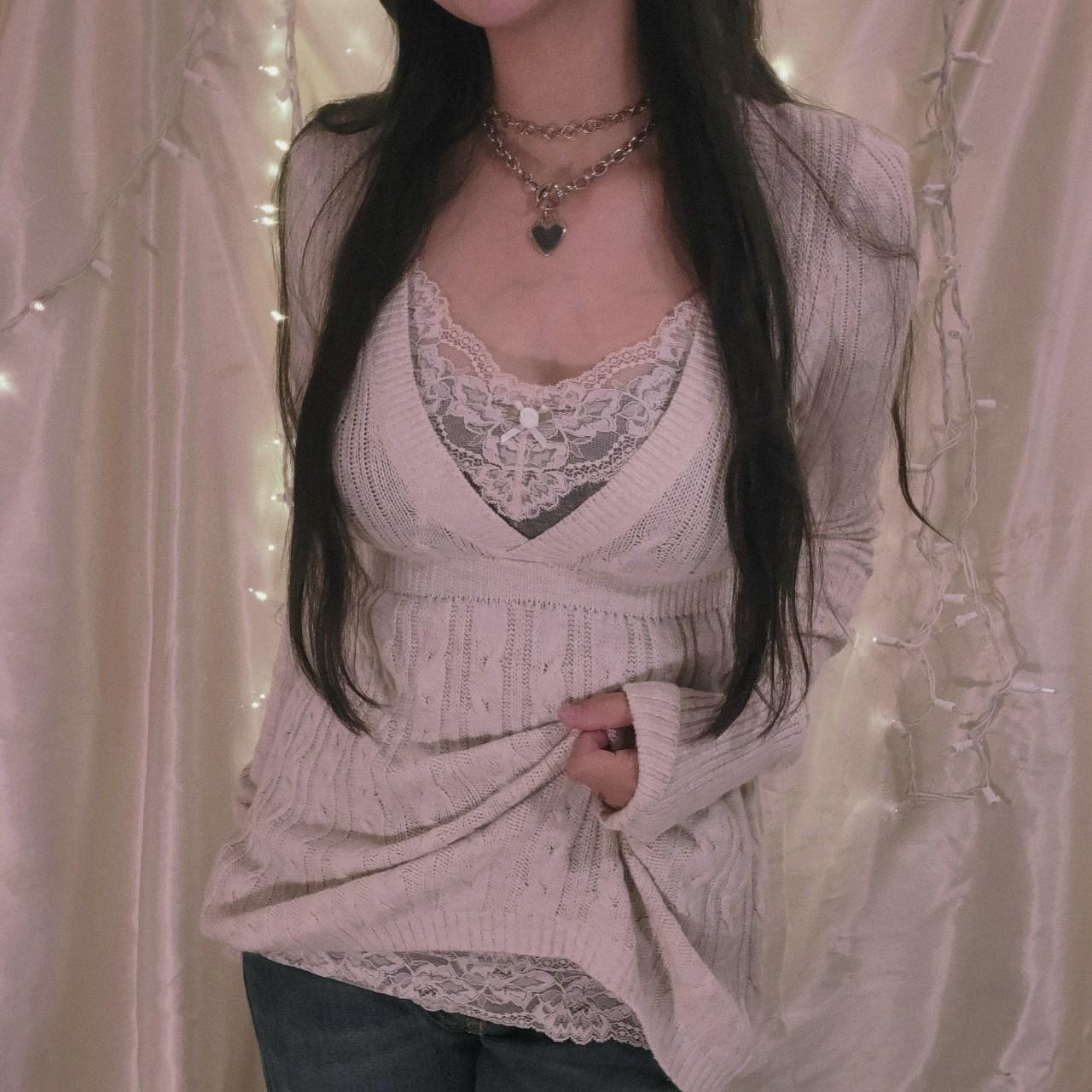 European And American Deep Collar Long Sleeve Top Sexy Acrylic Sweater