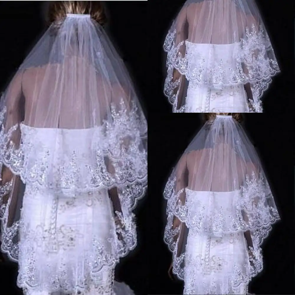 Bridal Sequined Polyester Veil Face Cover Two