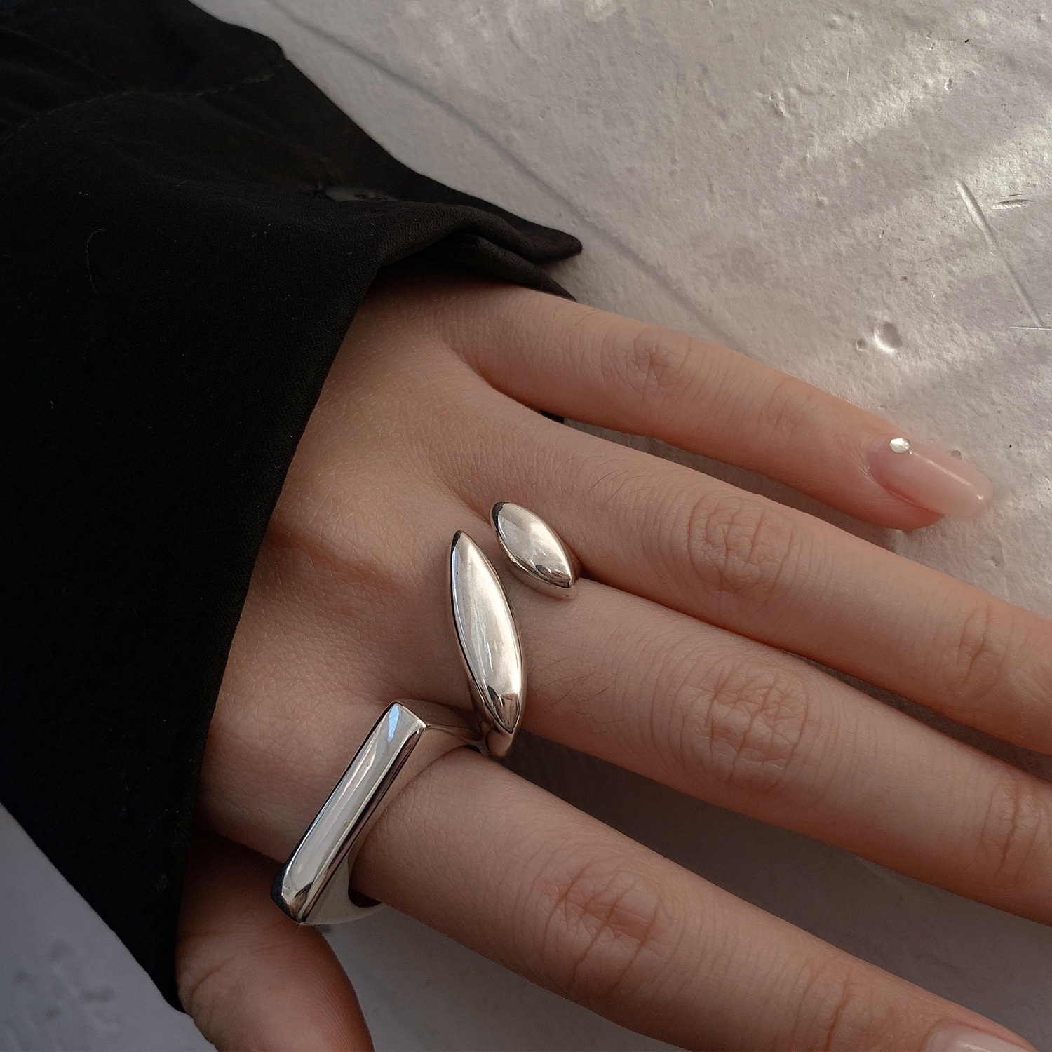 Geometric Square Copper Ring Female Water Drop Open Ring